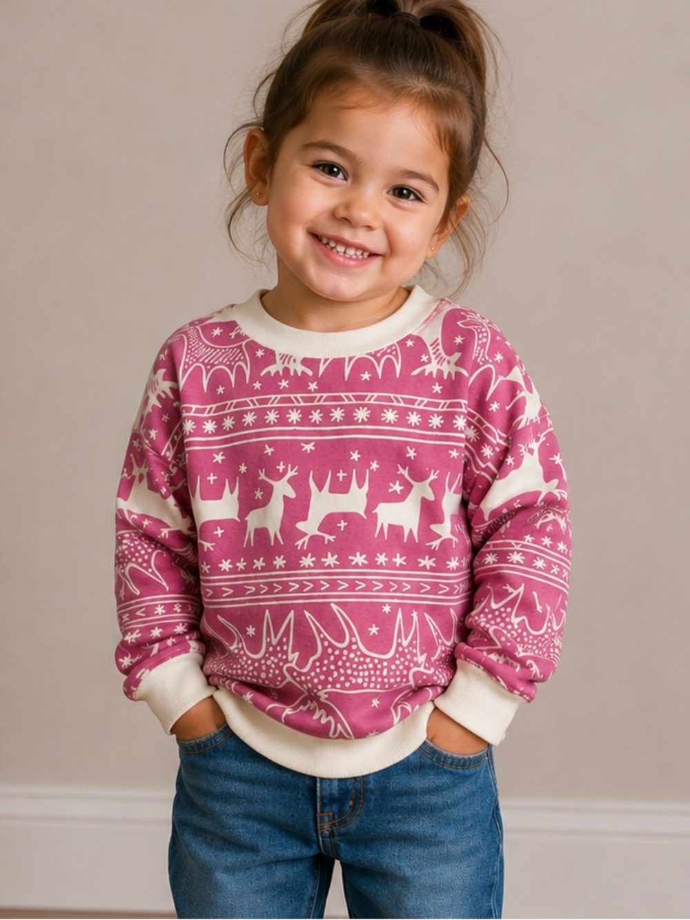 New York Kids VINTAGE pink reindeer SWEATER size 4t